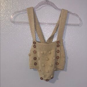 June Baby Tan Knit Baby Romper with Button Accents Crochet Hand Knit